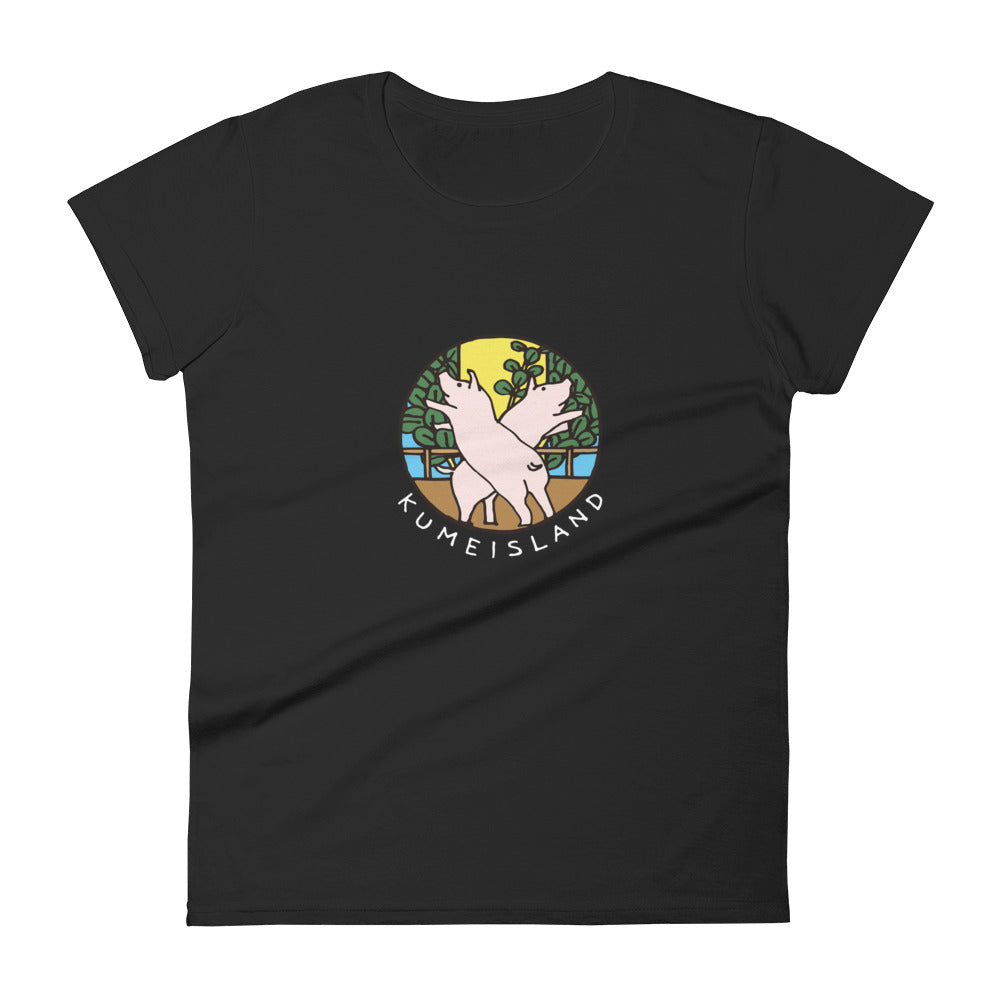 豚とフクギ（レディース半袖Tシャツ）dark color