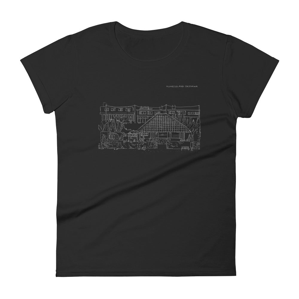 赤瓦と町並（レディース半袖Tシャツ）dark color